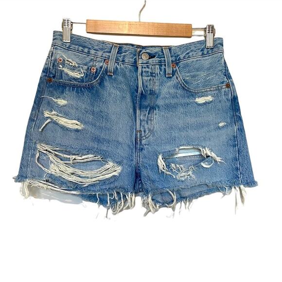 Levi’s 501 Big E premium denim distressed button fly high rise shorts 30 - Picture 1 of 11